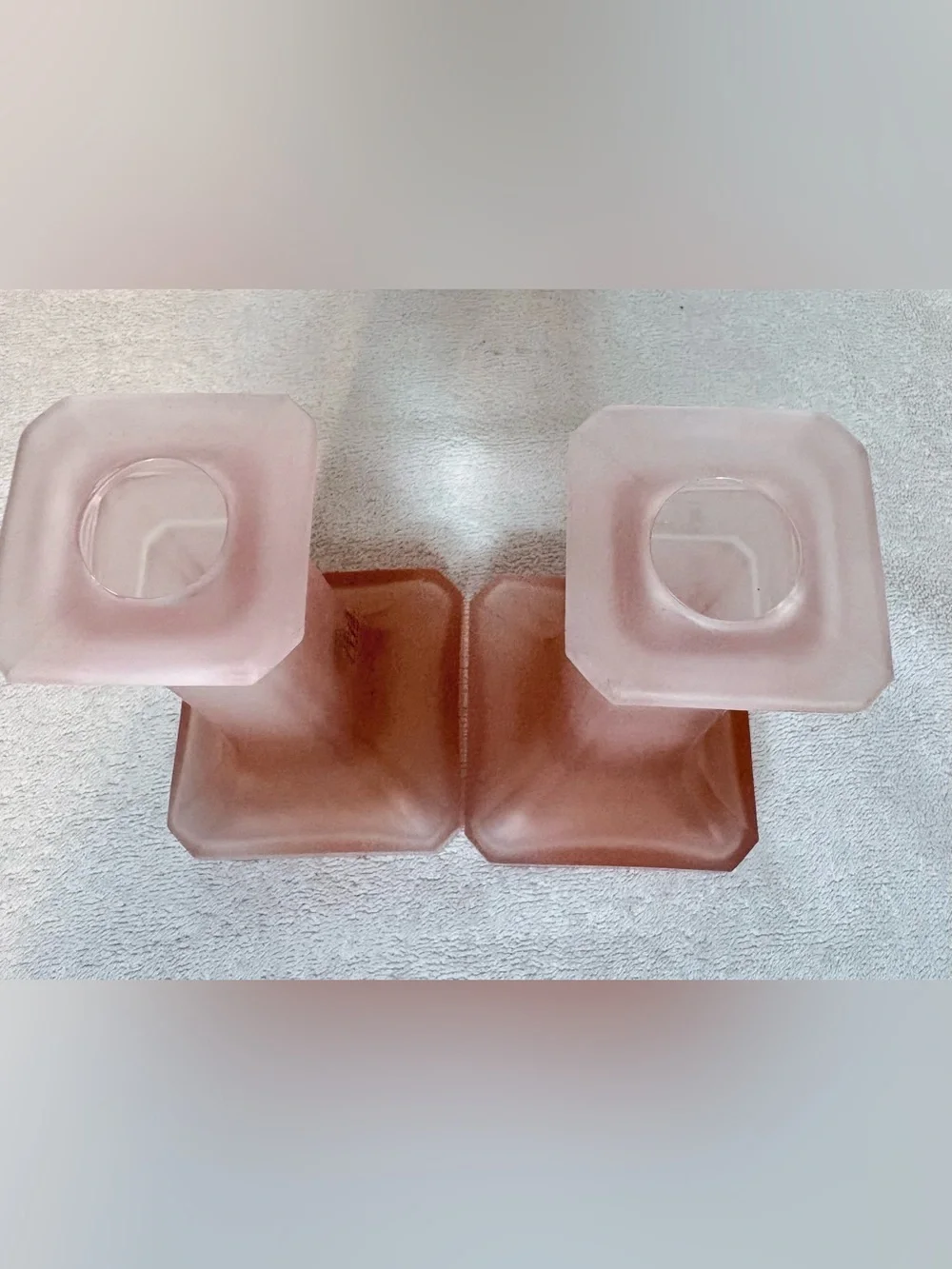 Vintage TAITÙ Italy TTC1 Pink Frosted Glass Candlesticks Pair